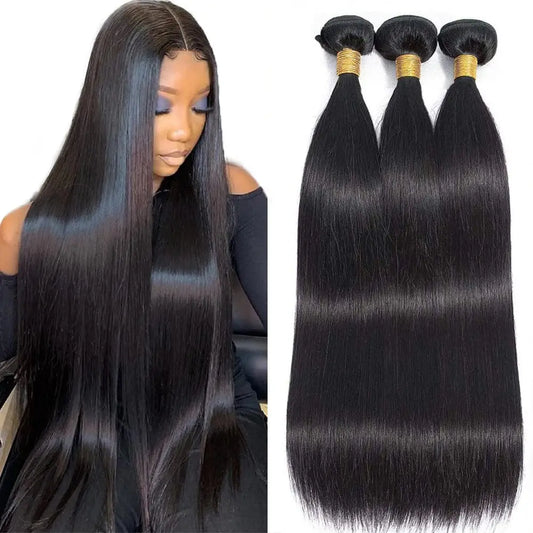 Human Hair Bundles Straight Hair Weave 3 Bundles Deals 100% Unprocessed Peruvian Virgin Hair Natural Black 1B Can Be Dyed